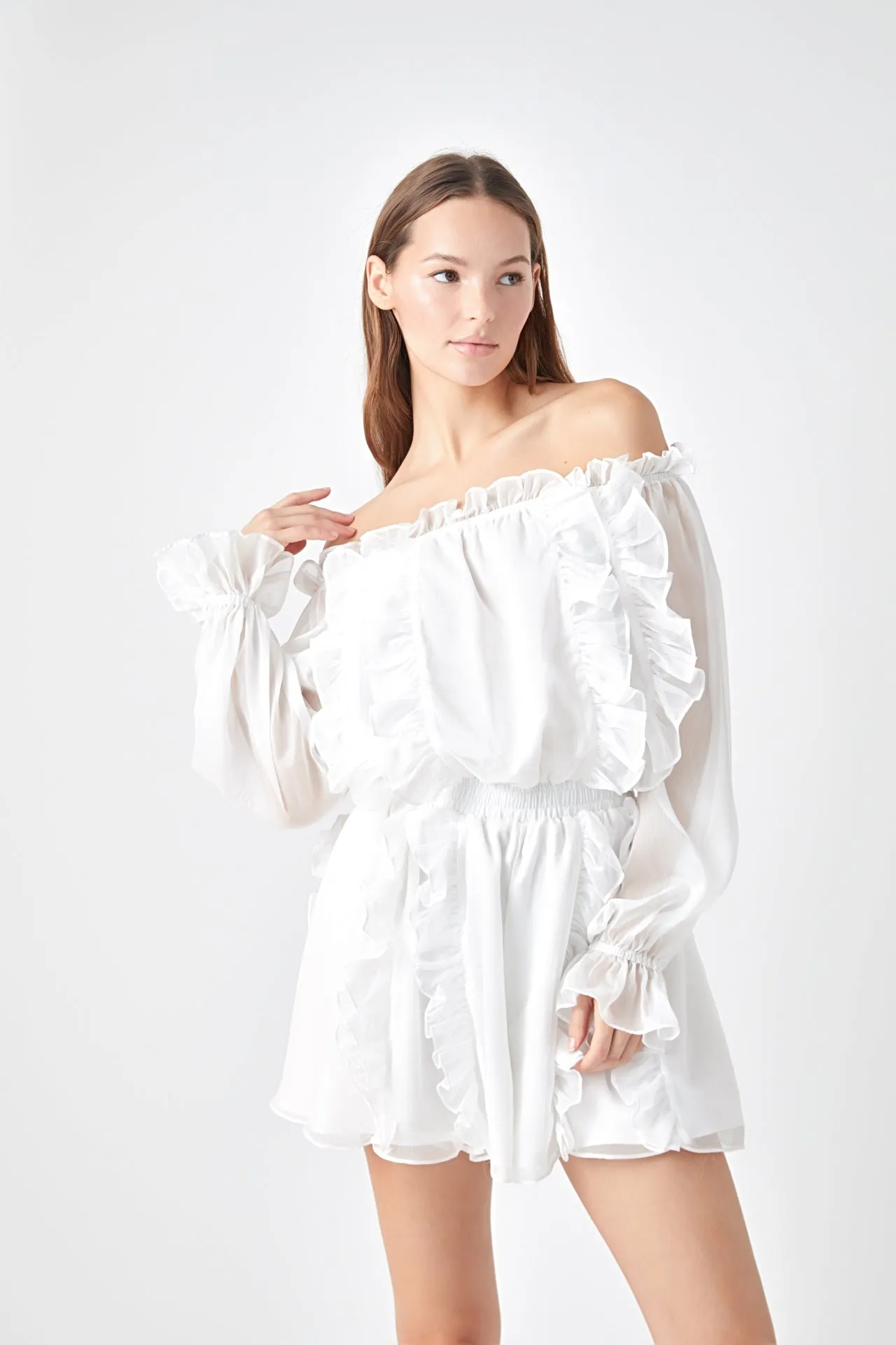 Off the Shoulder Ruffled Romper