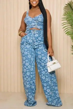 Pansy Denim Pant Set