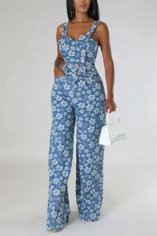 Pansy Denim Pant Set