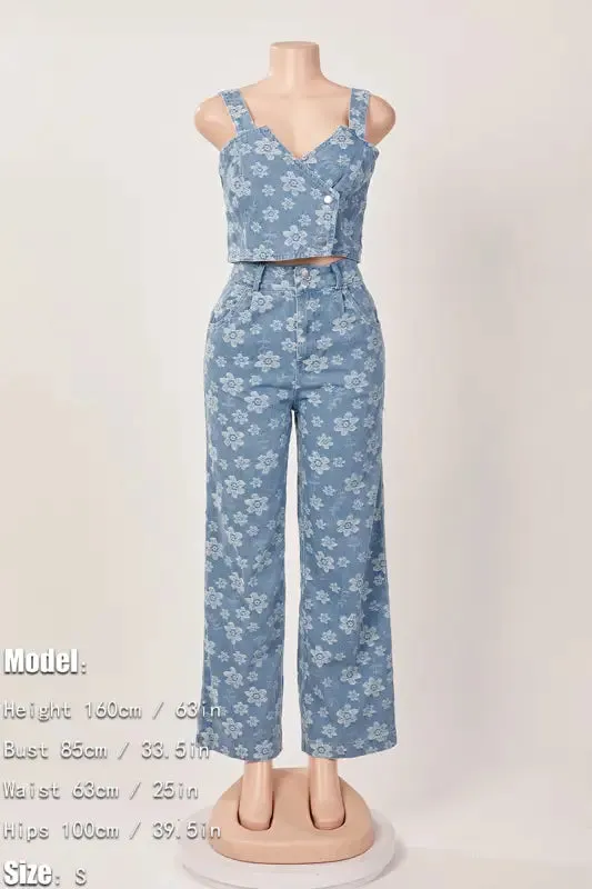 Pansy Denim Pant Set