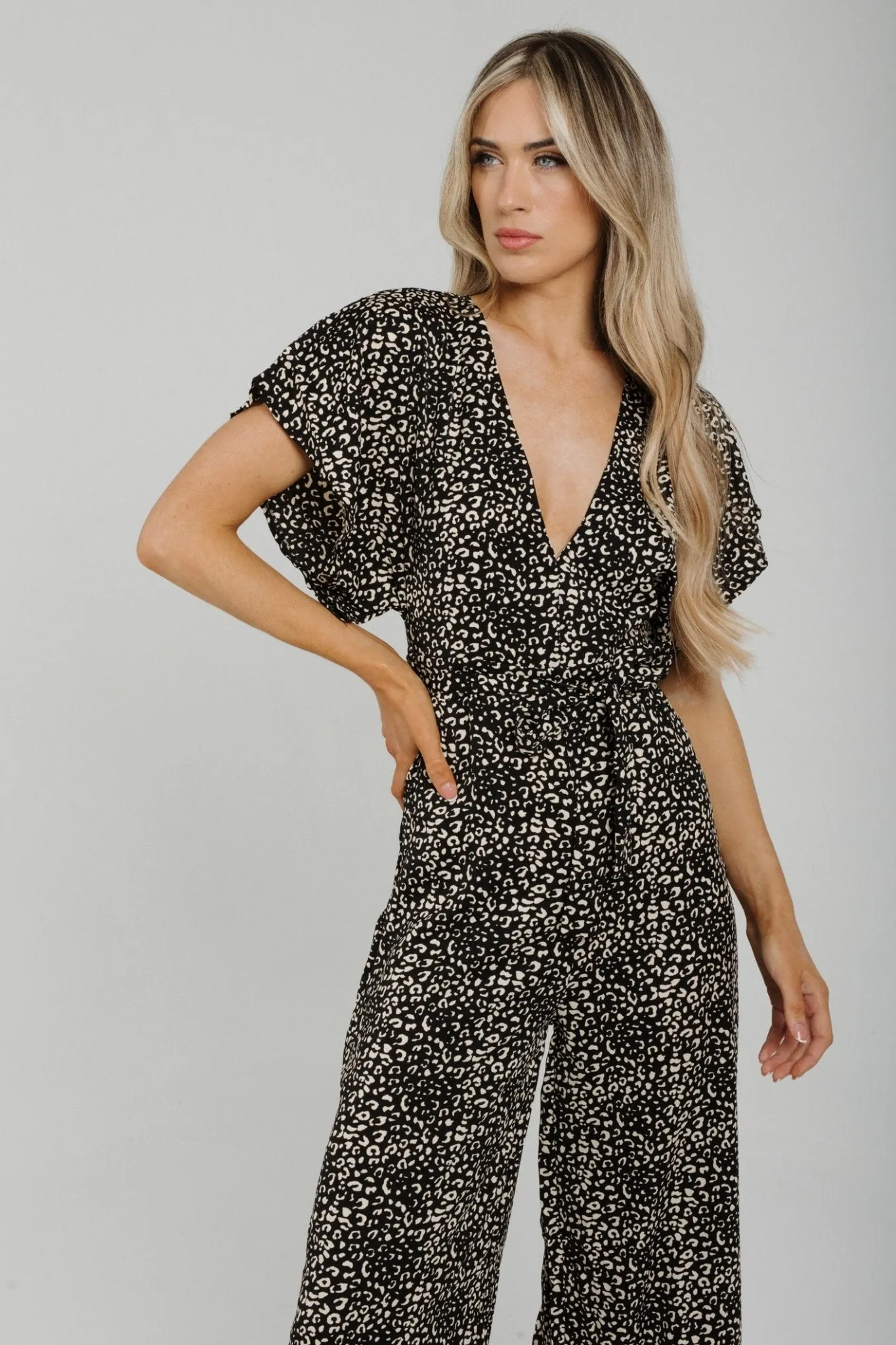 Polly Printed Jumpsuit In Black & Neutral