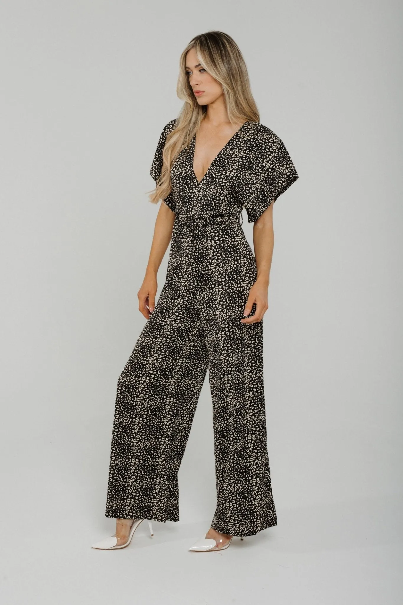 Polly Printed Jumpsuit In Black & Neutral