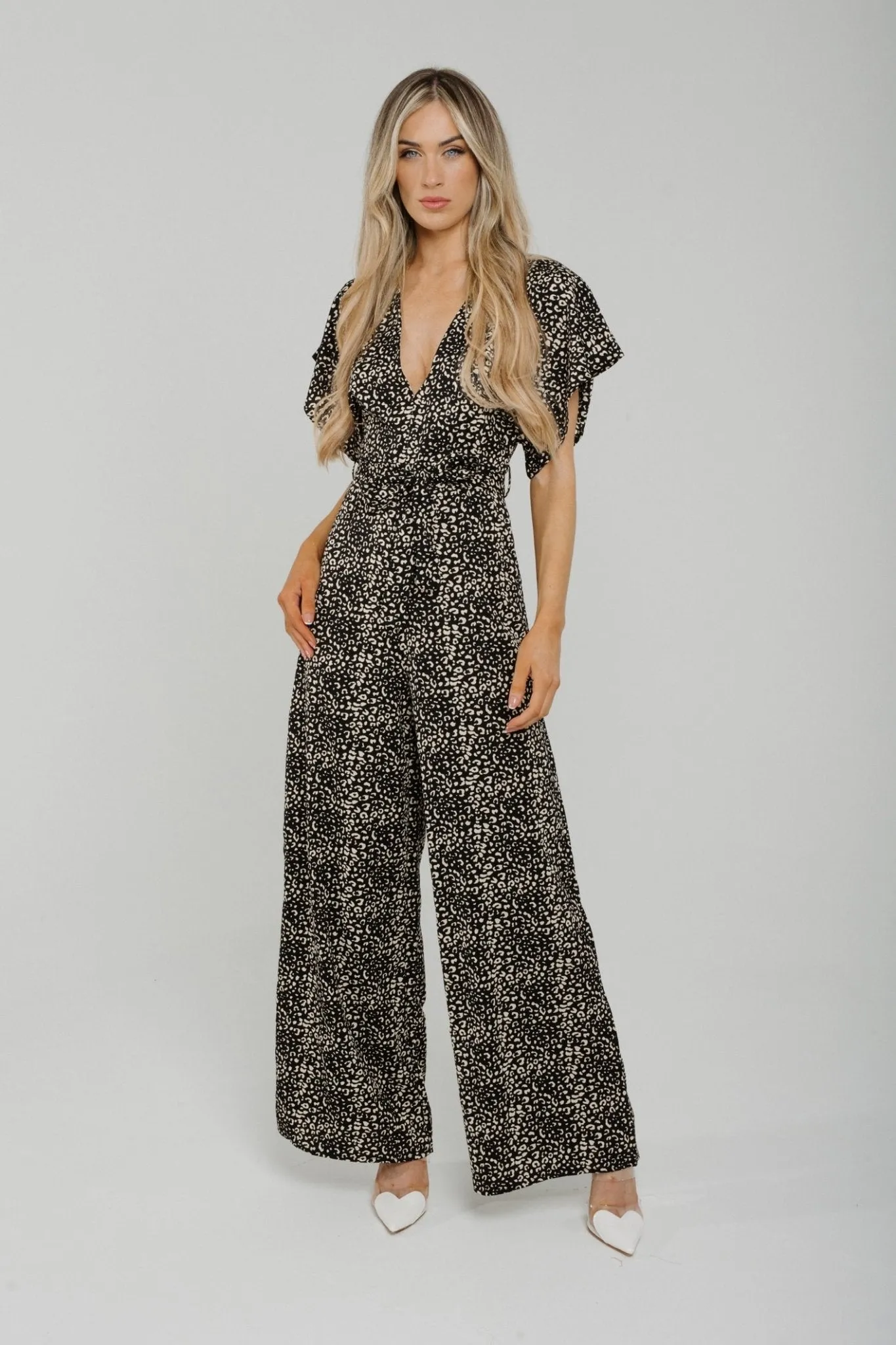 Polly Printed Jumpsuit In Black & Neutral