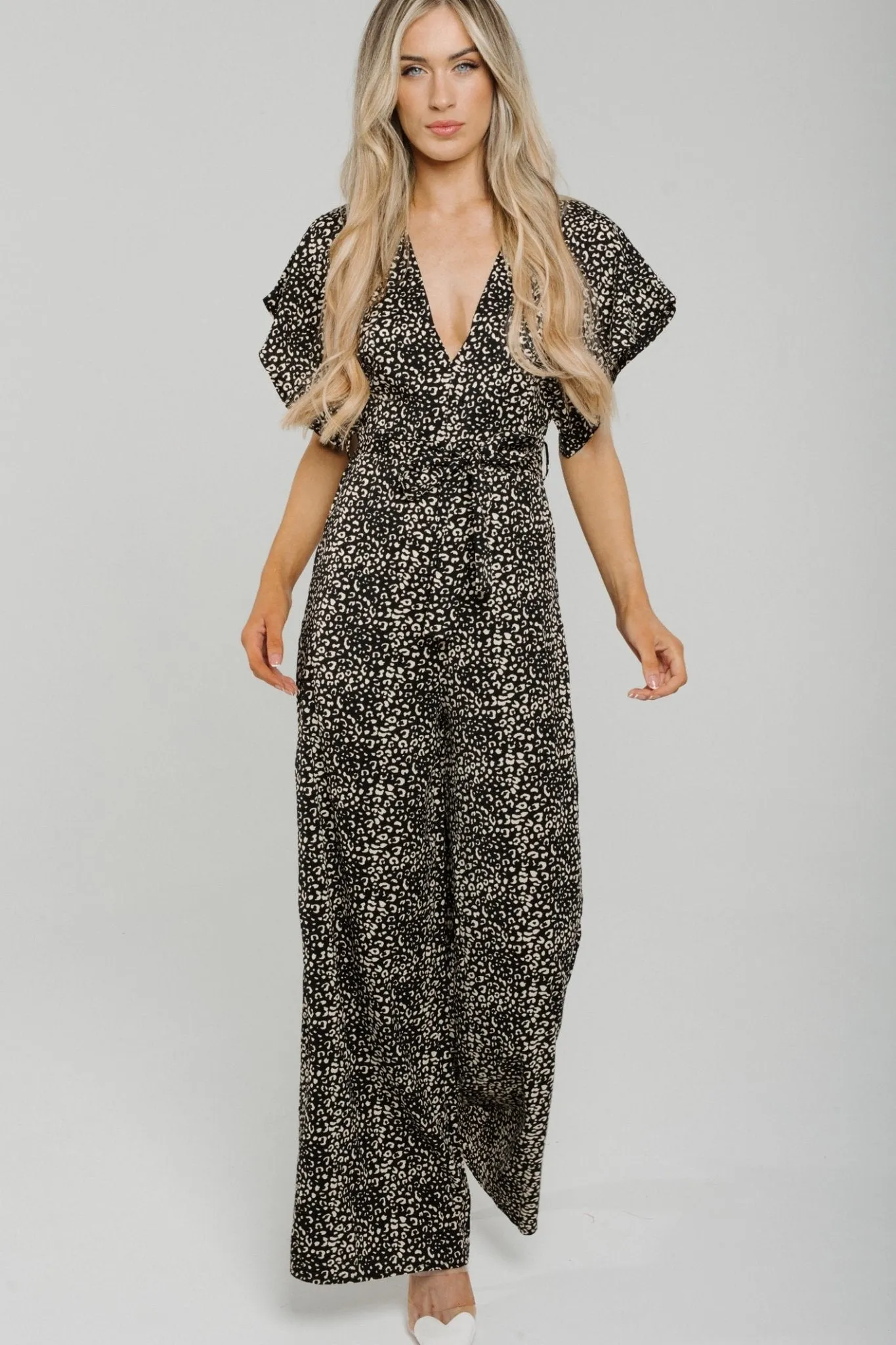 Polly Printed Jumpsuit In Black & Neutral