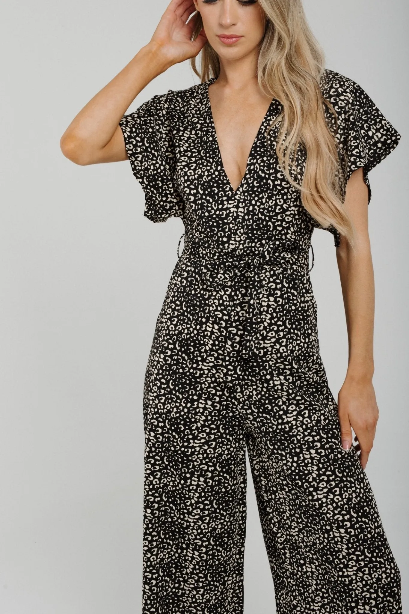 Polly Printed Jumpsuit In Black & Neutral