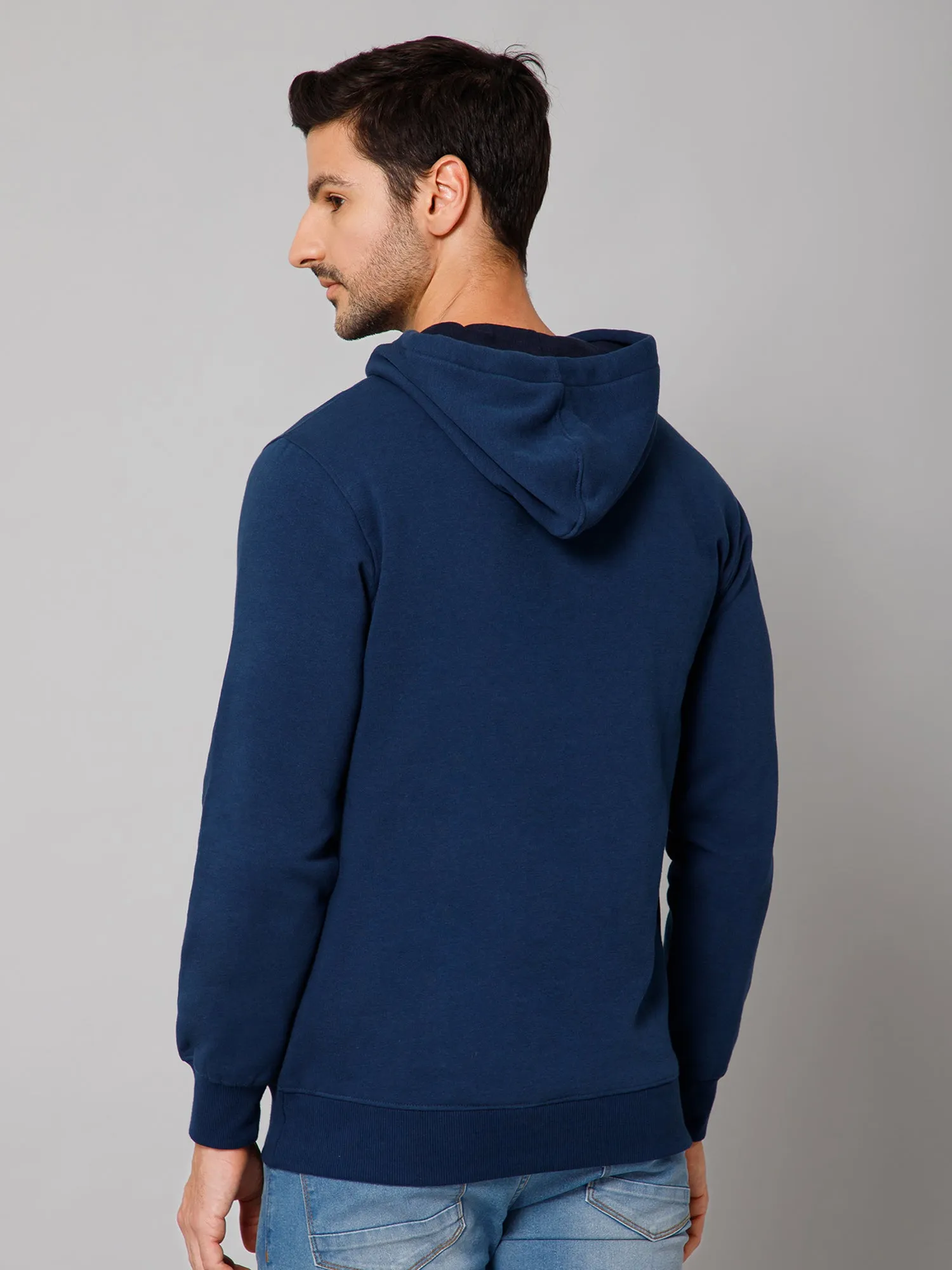 Printed Blue Full Sleeves Hooded Neck Regular Fit Casual Sweatshirt for Men