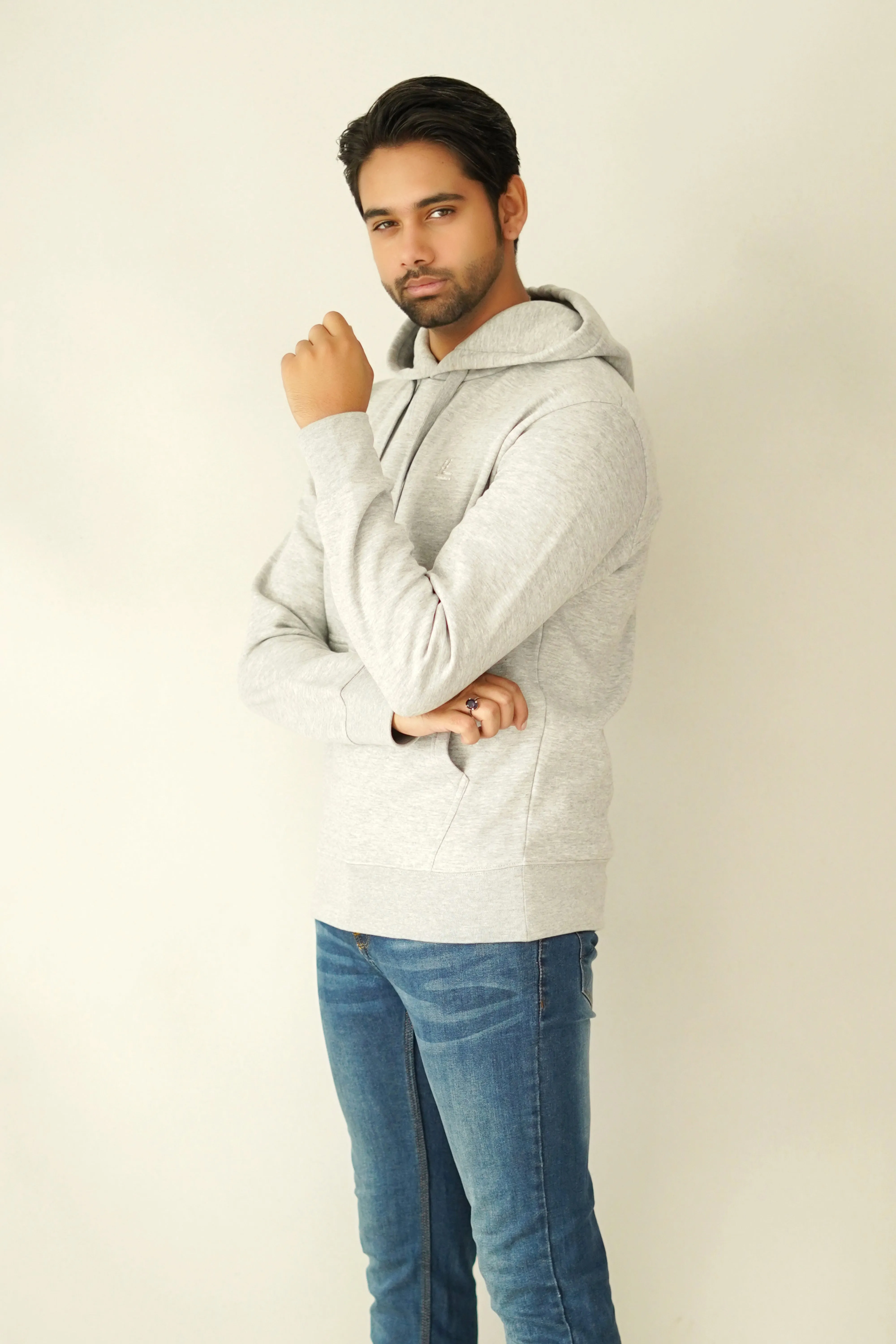 Pull Over Hoodie - Woolen Fleece Grey Heather Plain