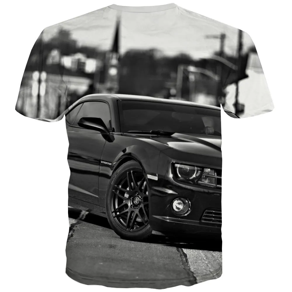 Racing Car T-shirt Men Metal T shirts Funny City T-shirts Graphic Gray Tshirt Printed Retro T-shirts 3d