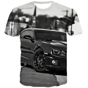 Racing Car T-shirt Men Metal T shirts Funny City T-shirts Graphic Gray Tshirt Printed Retro T-shirts 3d