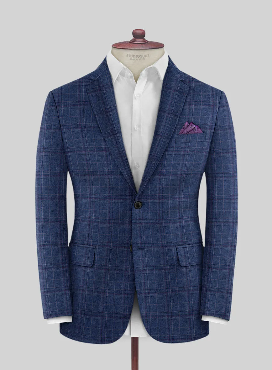 Reda Cerulean Blue Checks Wool Jacket