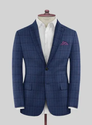 Reda Cerulean Blue Checks Wool Jacket