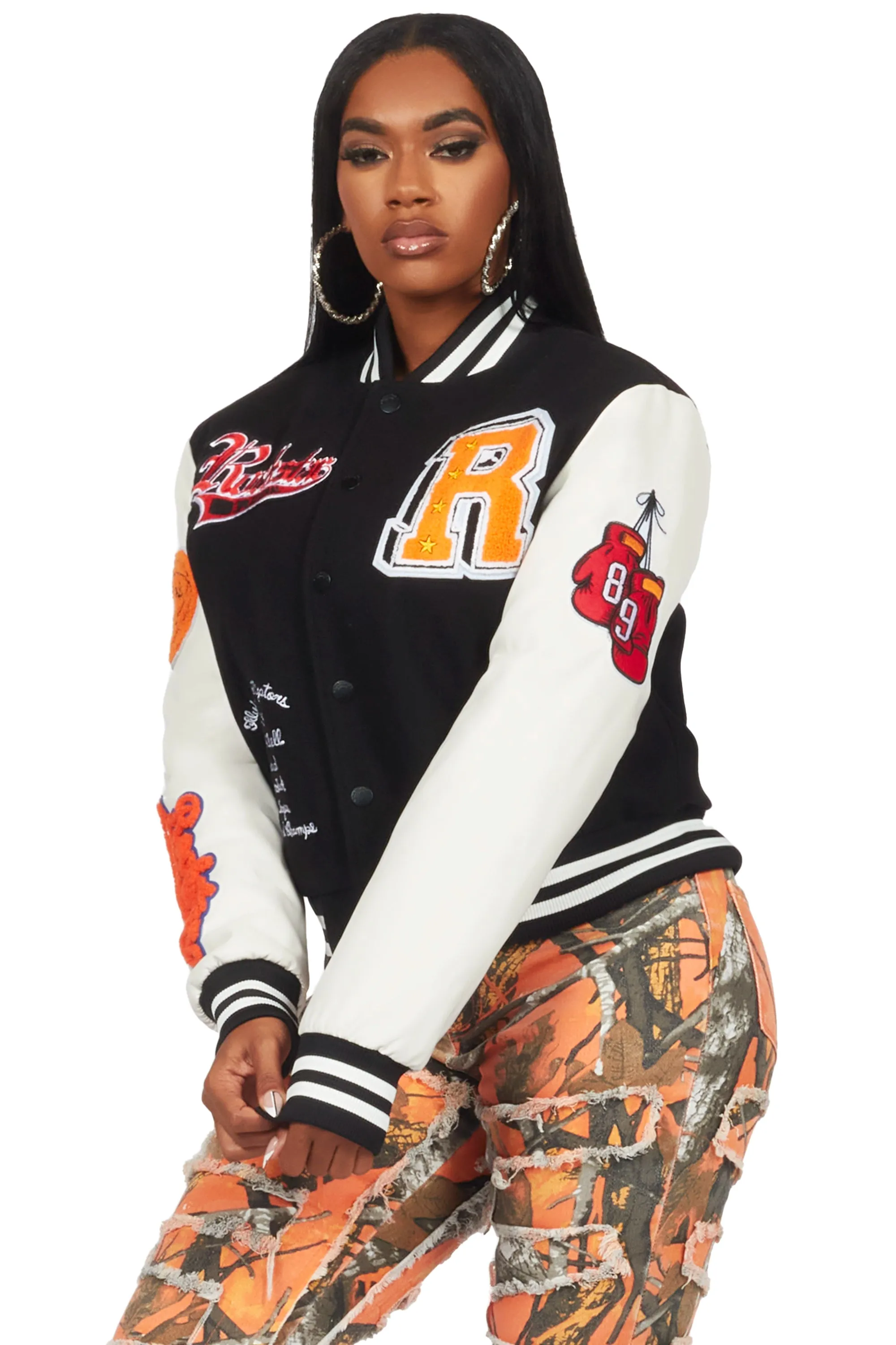 Rosalind Black Oversized Varsity Jacket