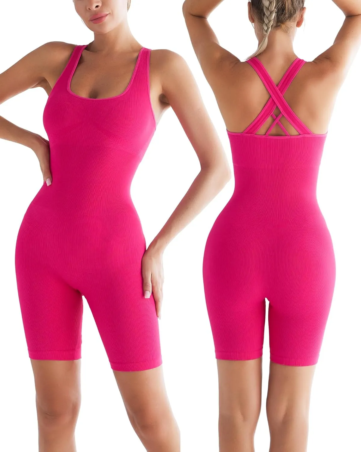 RUNNING GIRL One Piece Jumpsuit, Yoga Bodycon Ribbed Jumpsuit with Tummy Control Bodysuits for Women Full Length