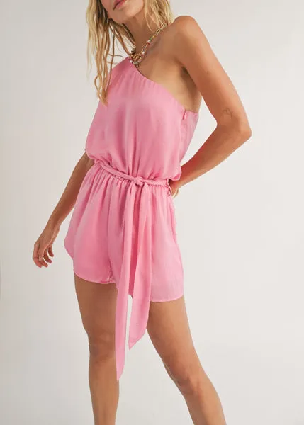 Sadie & Sage Hibiscus Cold Shoulder Romper in Pink