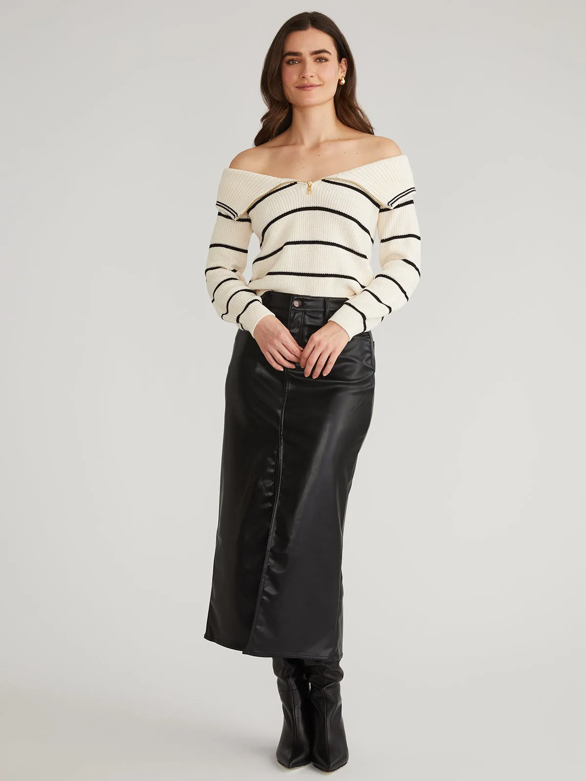 Sierra: 100% Cotton Stripe Off Shoulder Pullover