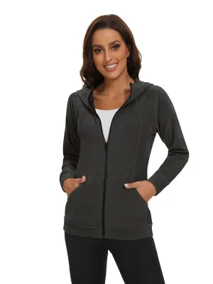 SOcomfi™ Dark Grey Full-zip Hooded Jacket with Pockets for Women