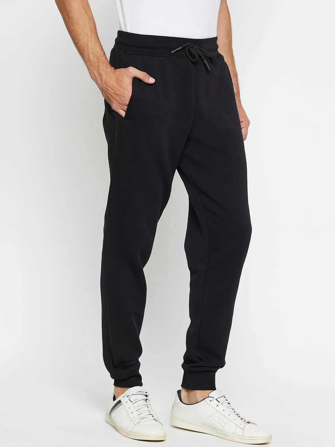 Solid Black Full Length Track Pant for Men