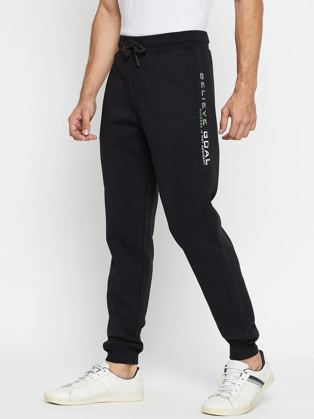 Solid Black Full Length Track Pant for Men