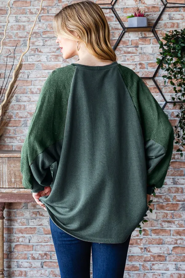 Solid Olive Lace Contrast Sweater Top