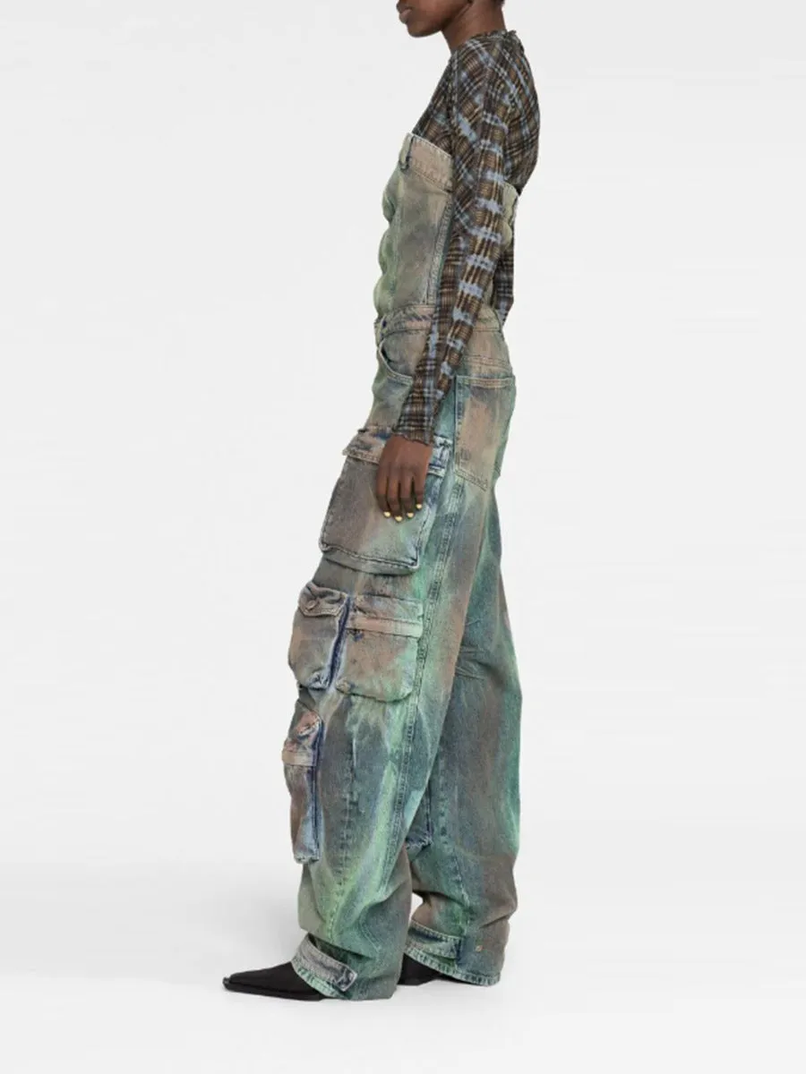 Street cargo jumpsuit and mid-waist tie-dye effect