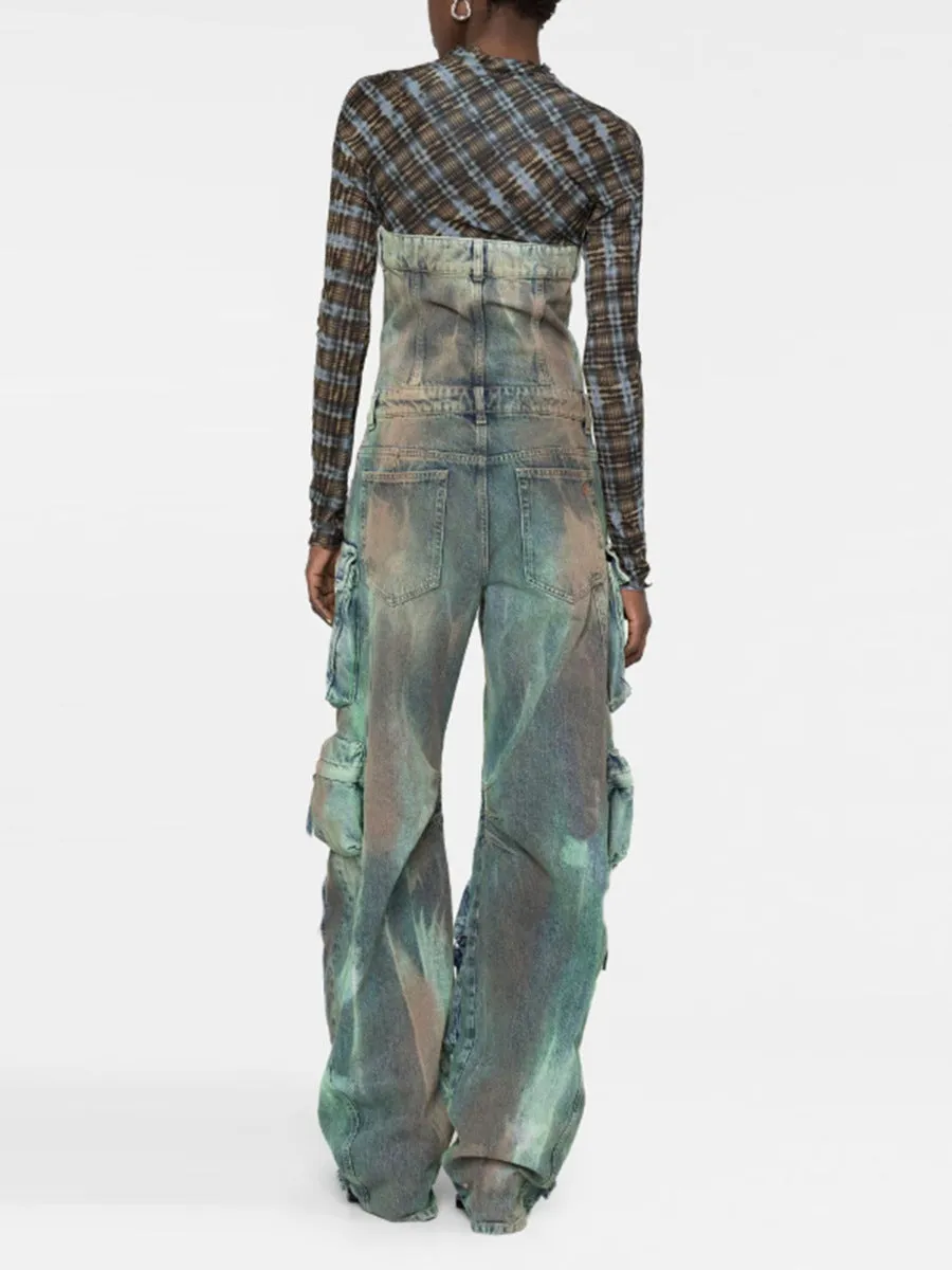 Street cargo jumpsuit and mid-waist tie-dye effect