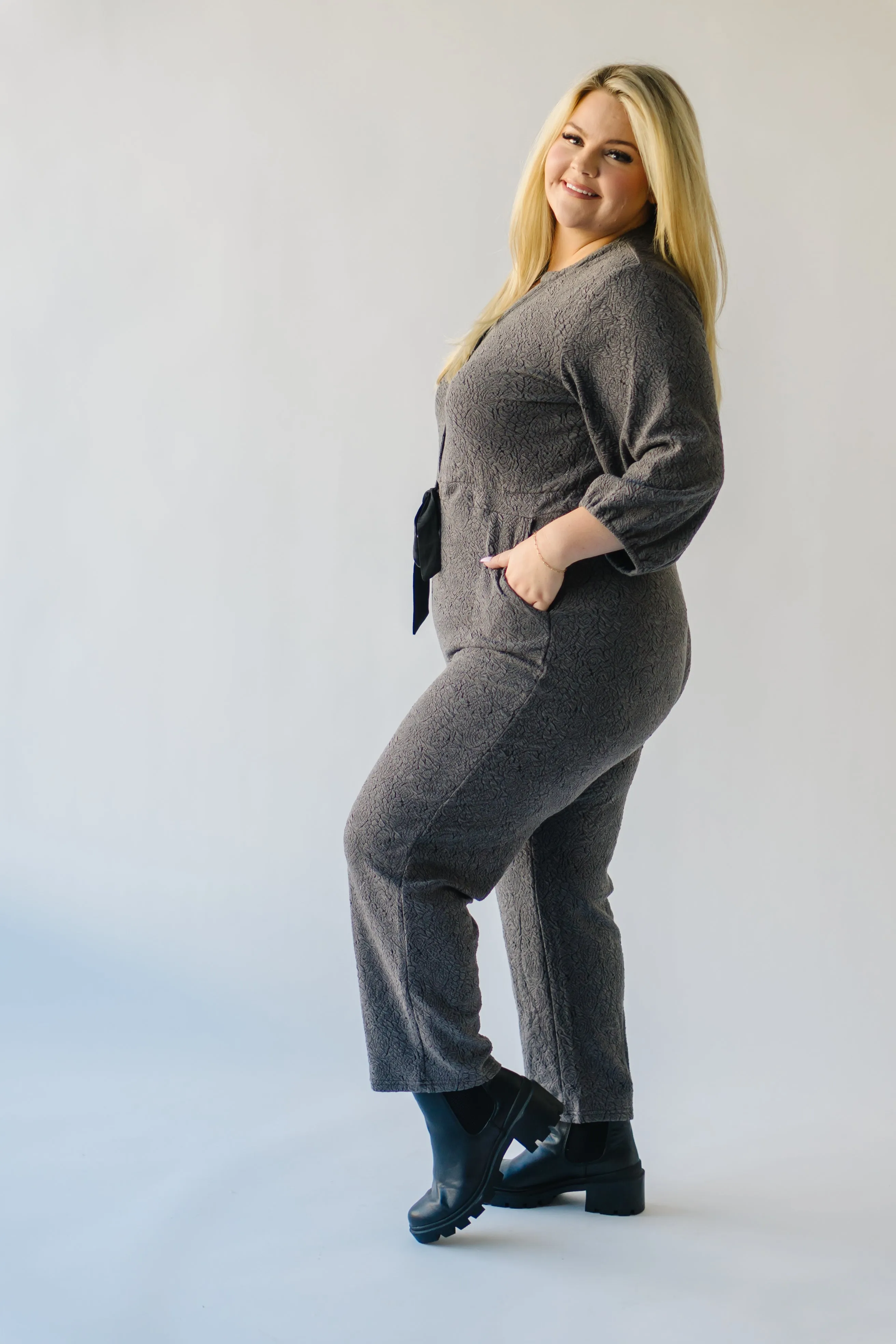 The Royston V-Neck Jumpsuit in Charcoal