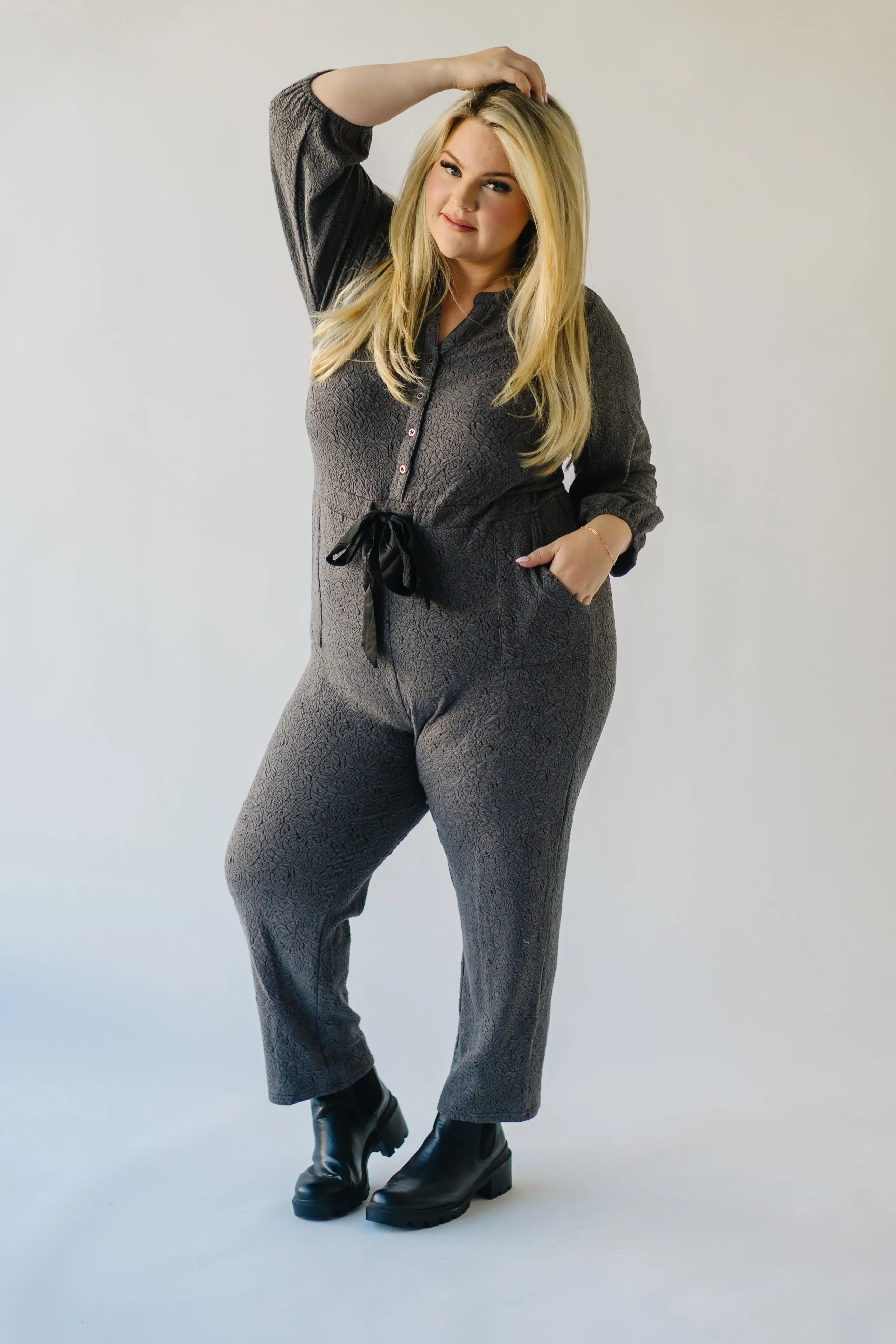 The Royston V-Neck Jumpsuit in Charcoal