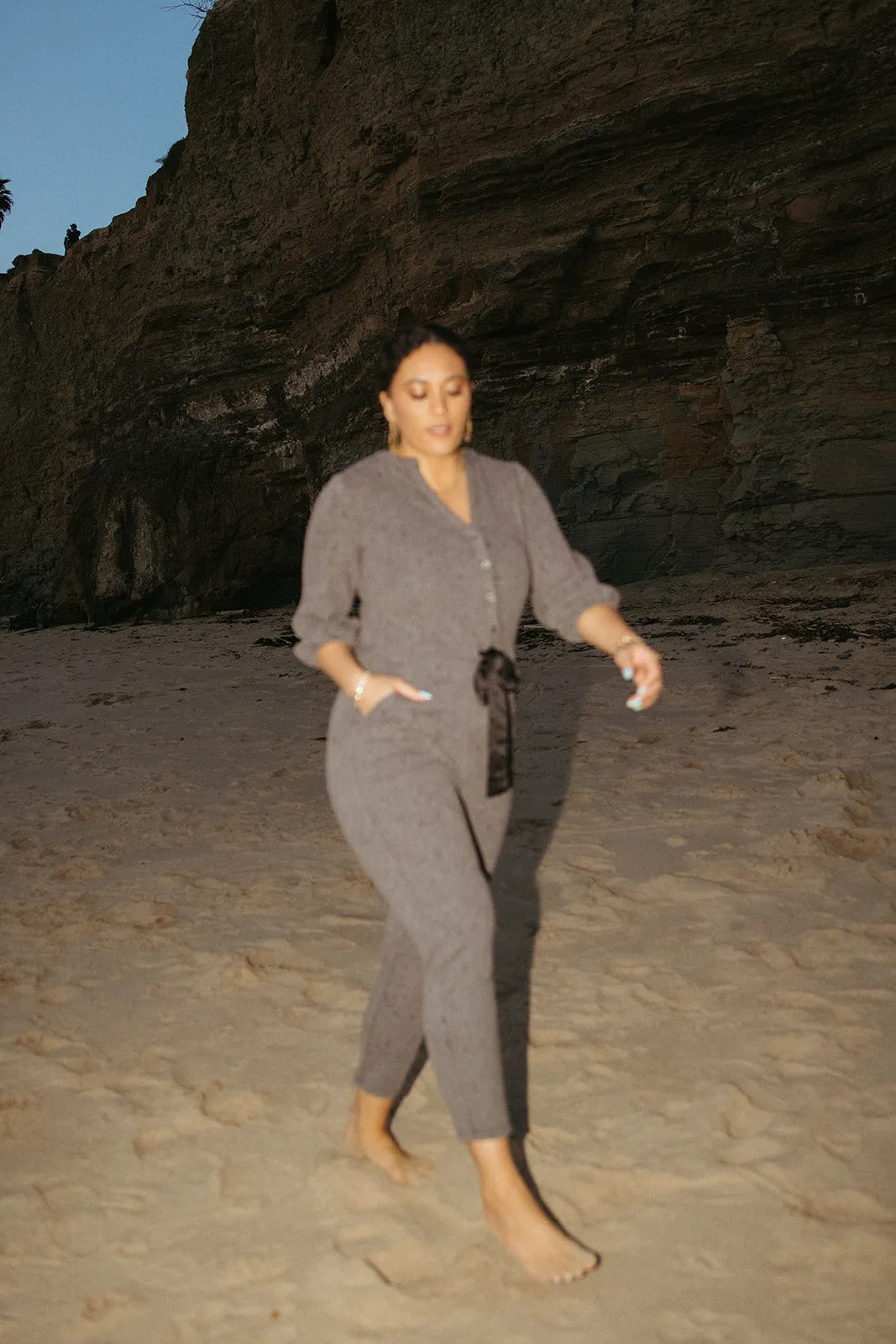 The Royston V-Neck Jumpsuit in Charcoal