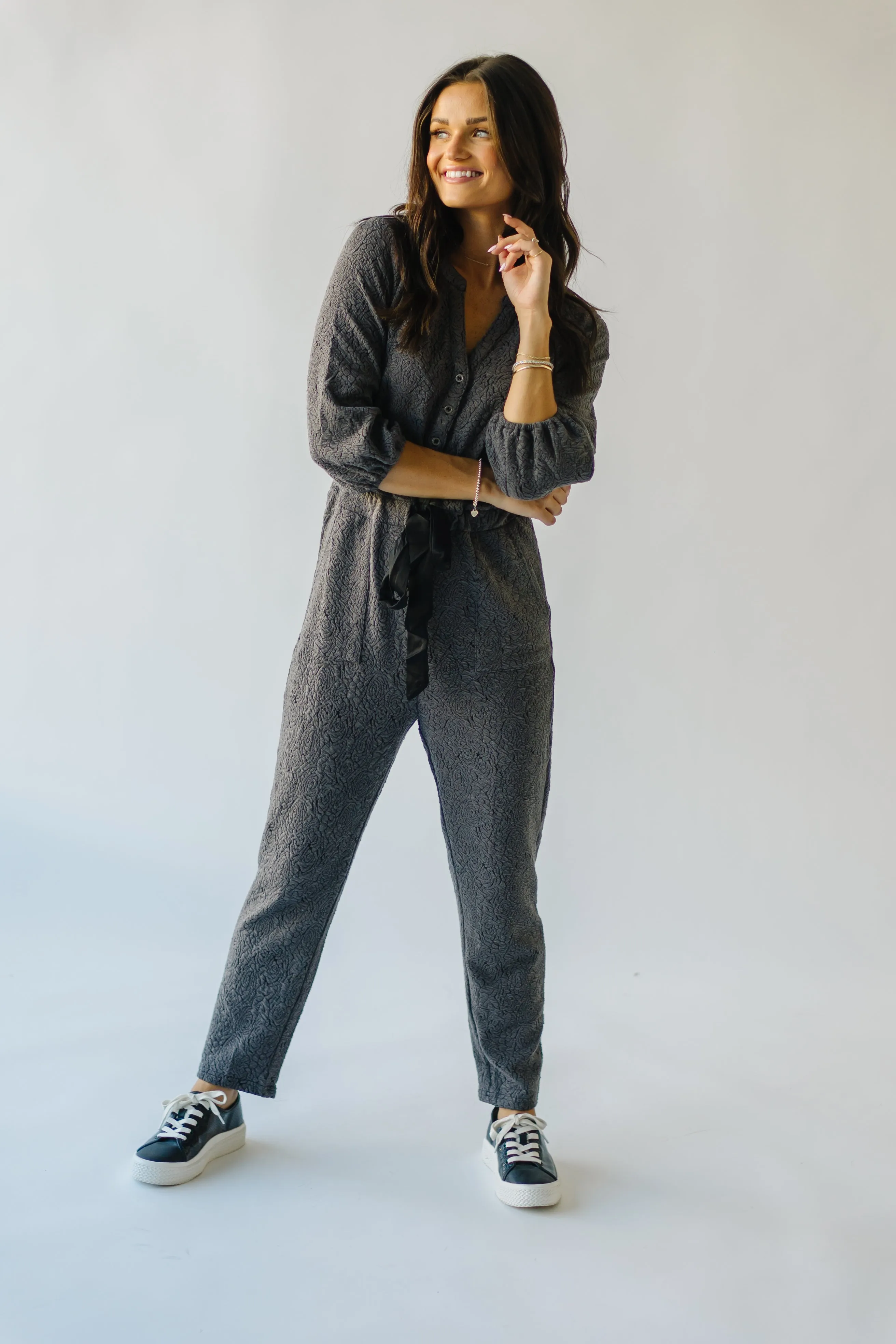 The Royston V-Neck Jumpsuit in Charcoal