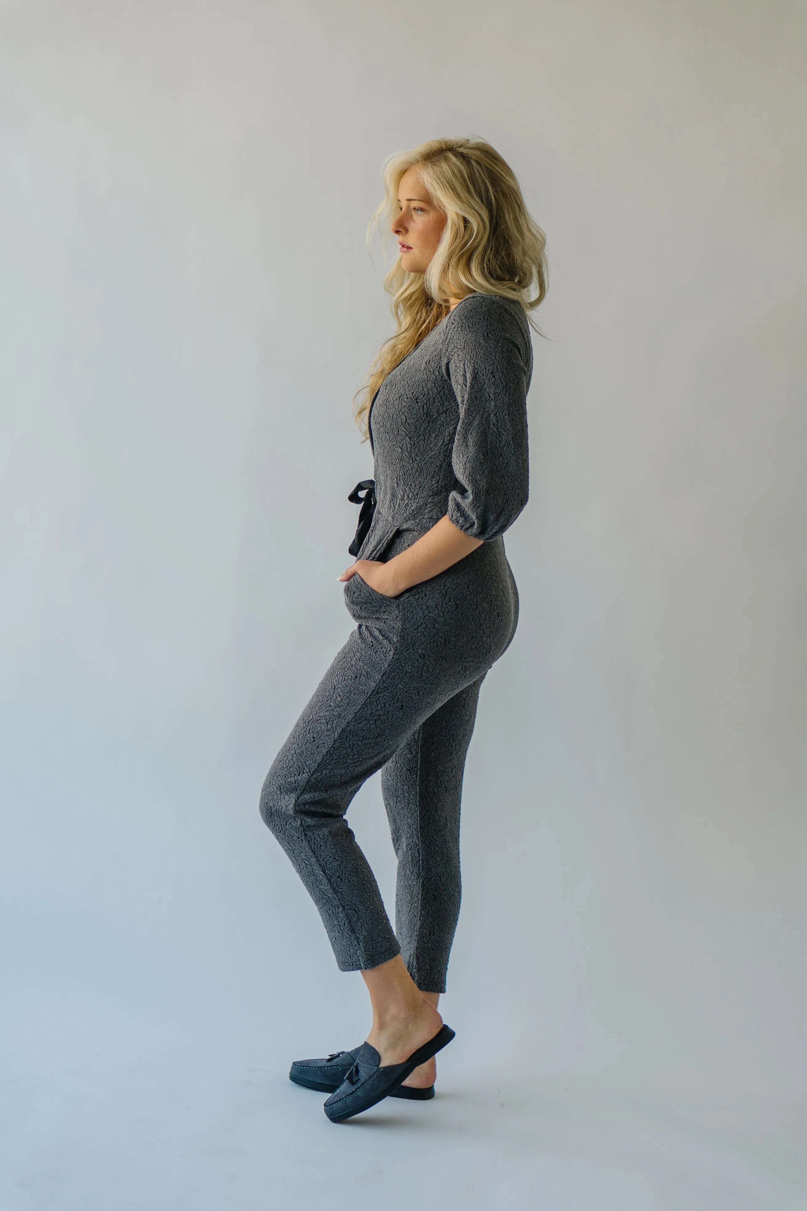 The Royston V-Neck Jumpsuit in Charcoal