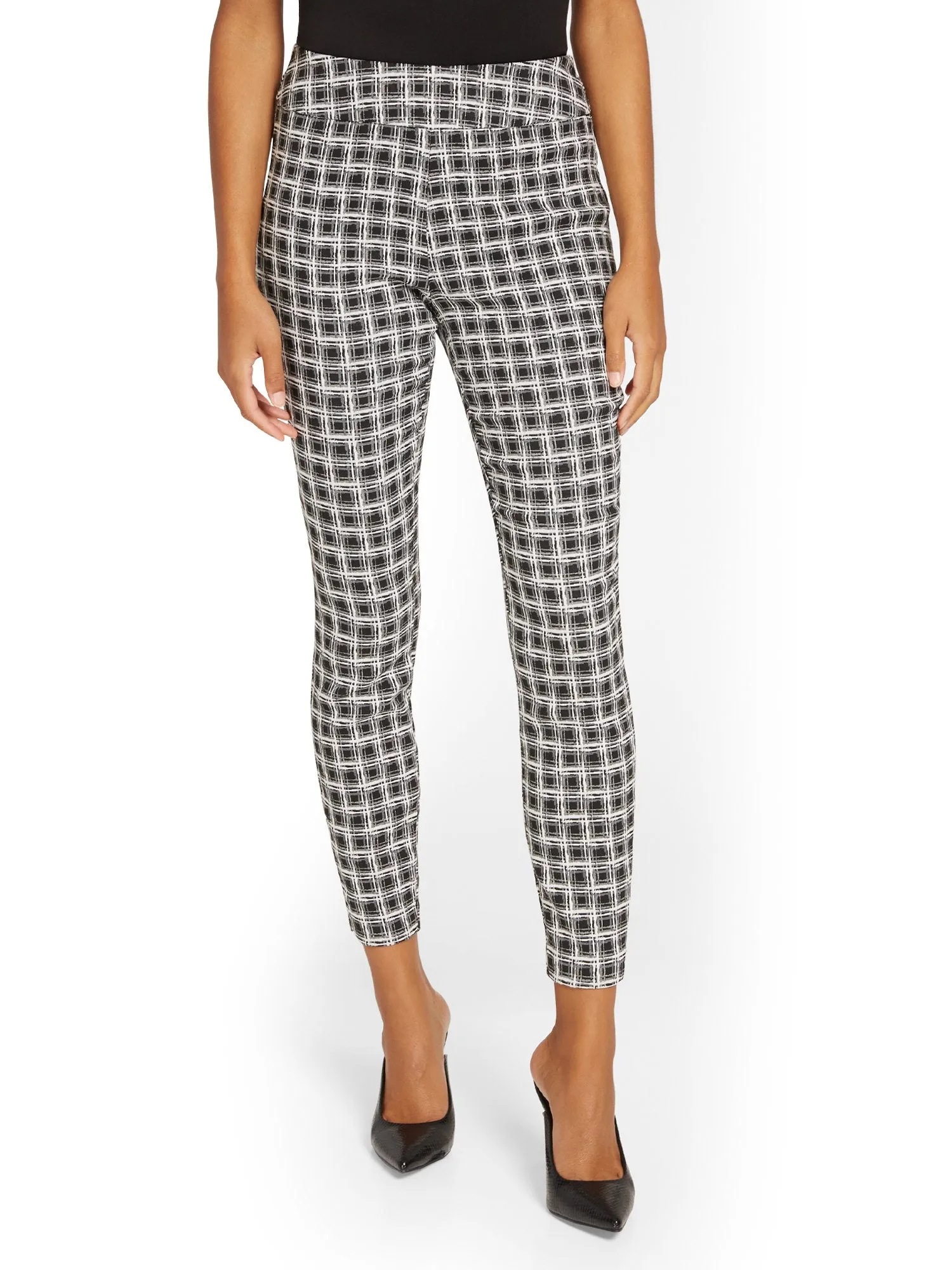 Whitney High-Waisted Pull-On Slim-Leg Ankle Pant - Check-Print