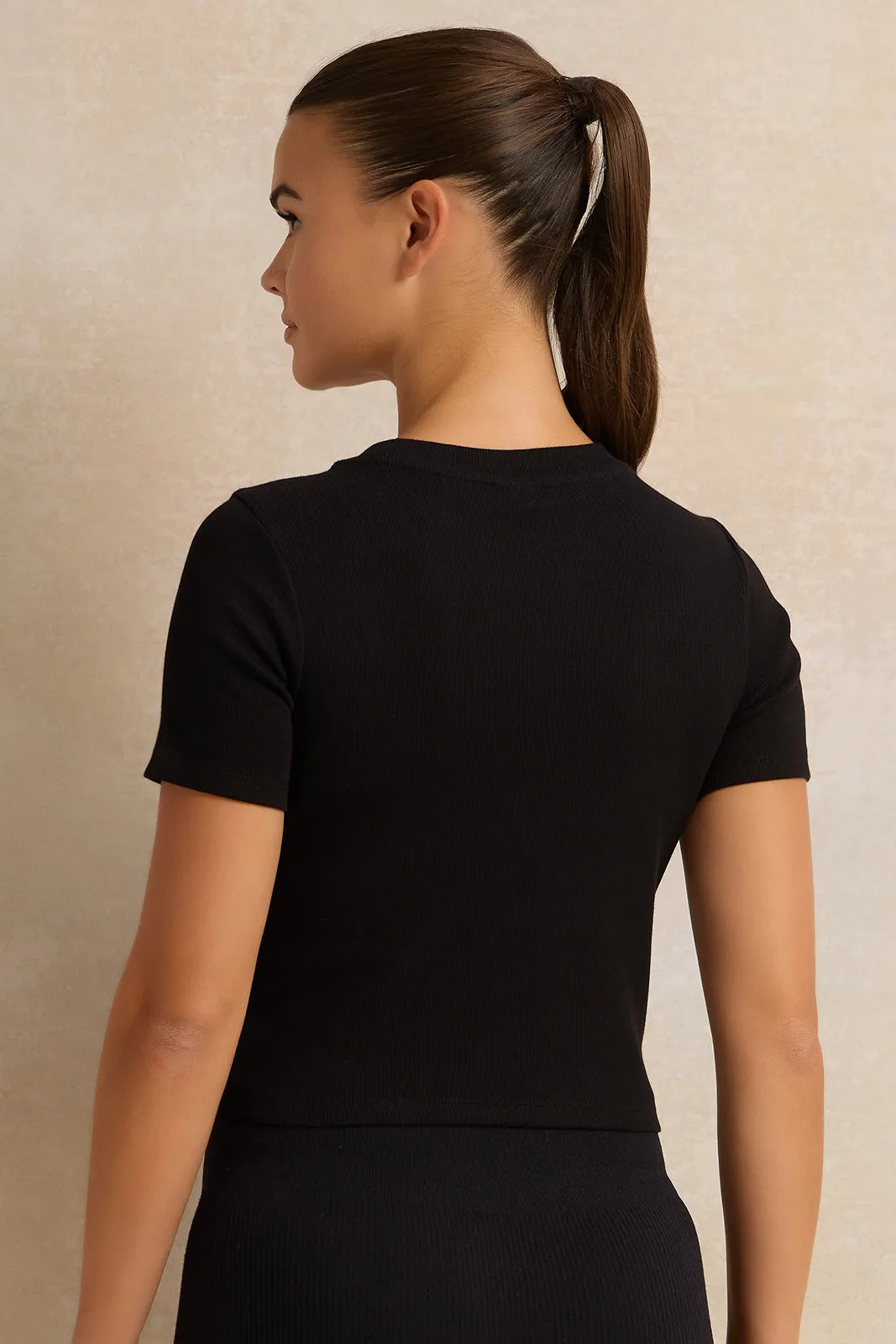 Women Black Basic Active T-Shirt