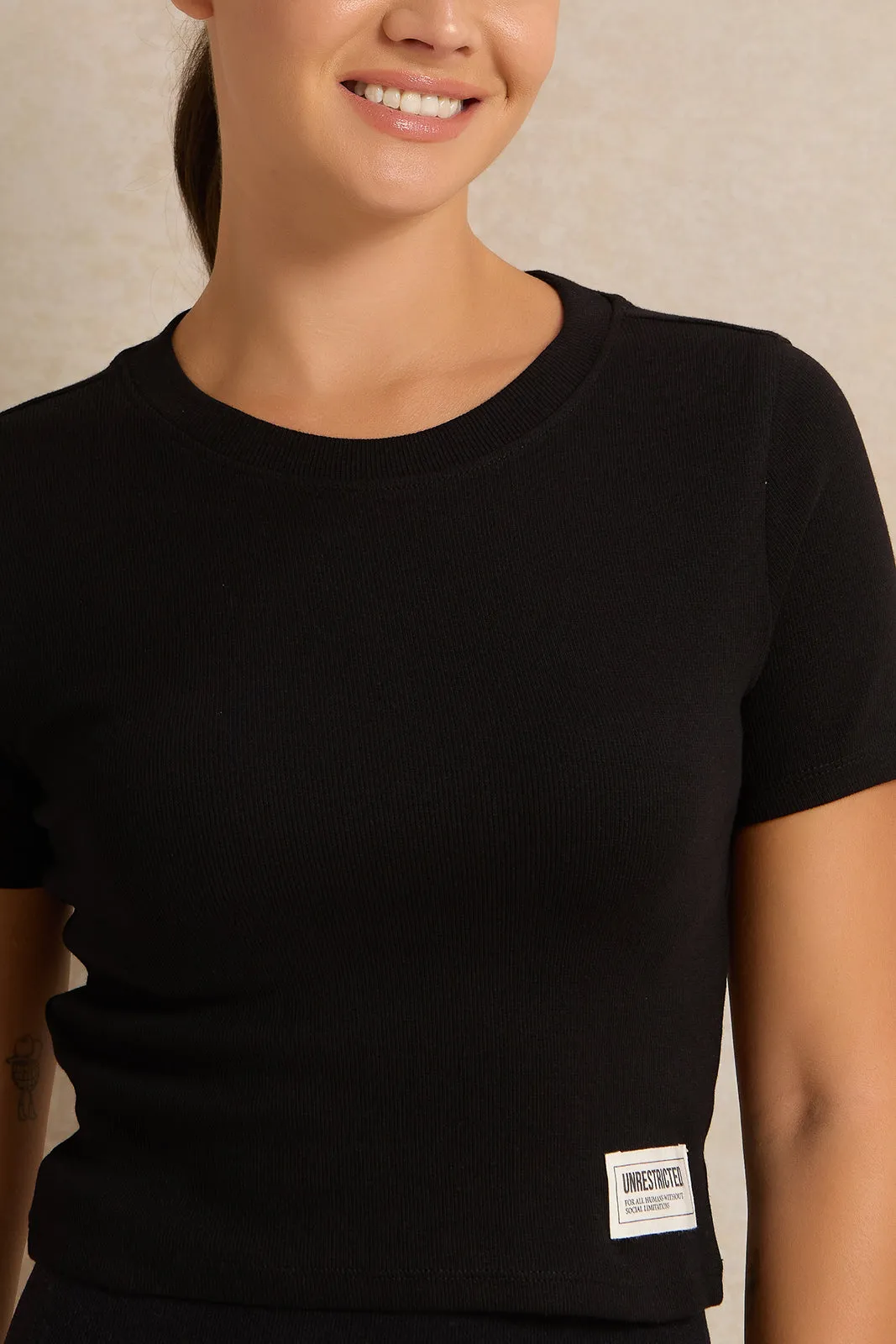 Women Black Basic Active T-Shirt