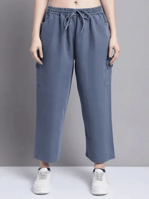 Women Grey multi pocket denim finish Culottes cargo cotton Pant 32