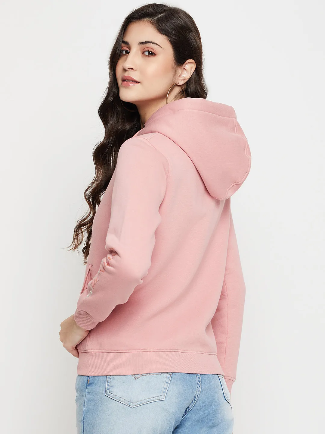 Women's Casual  Pink Regular Full Sleeve Zipthru Hoodie Sweatshirt