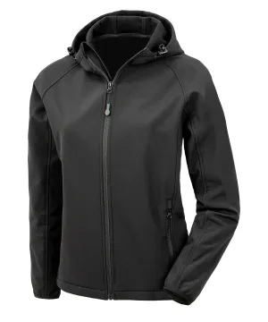 Womens recycled 3-layer printable hooded softshell | Black